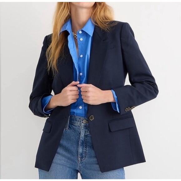 J. Crew Willa Blazer Womens 2 Navy Italian City Wool Blazer Minimalist Career - Picture 1 of 15